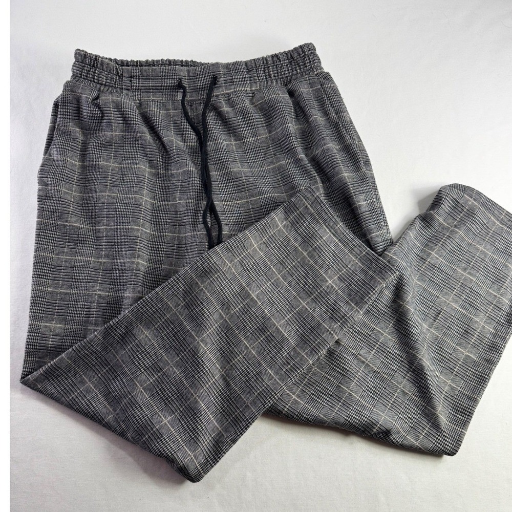 A New Day Plaid Drawstring Pants XS Gray Black Glen Check High Rise Tapered Leg